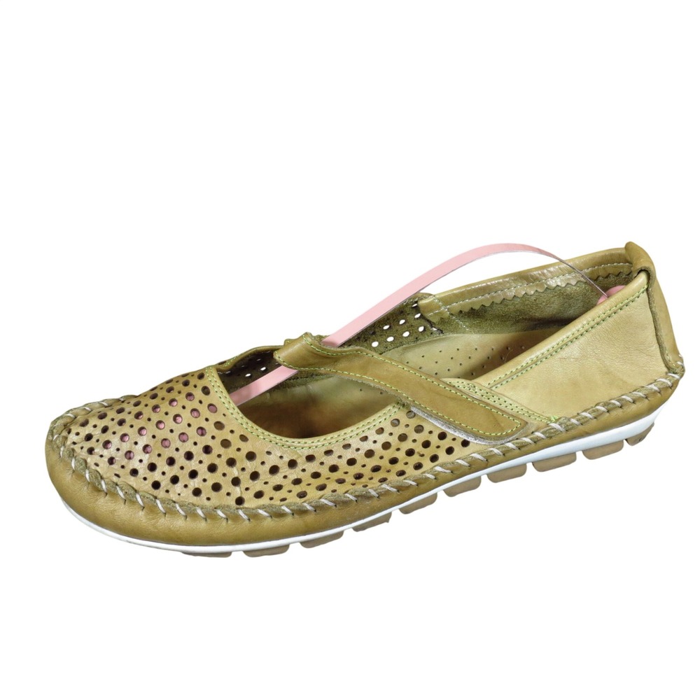 Volks Walkers Mary Jane Womens Flat Sz 40 Walking Olive Green Leather Perforated